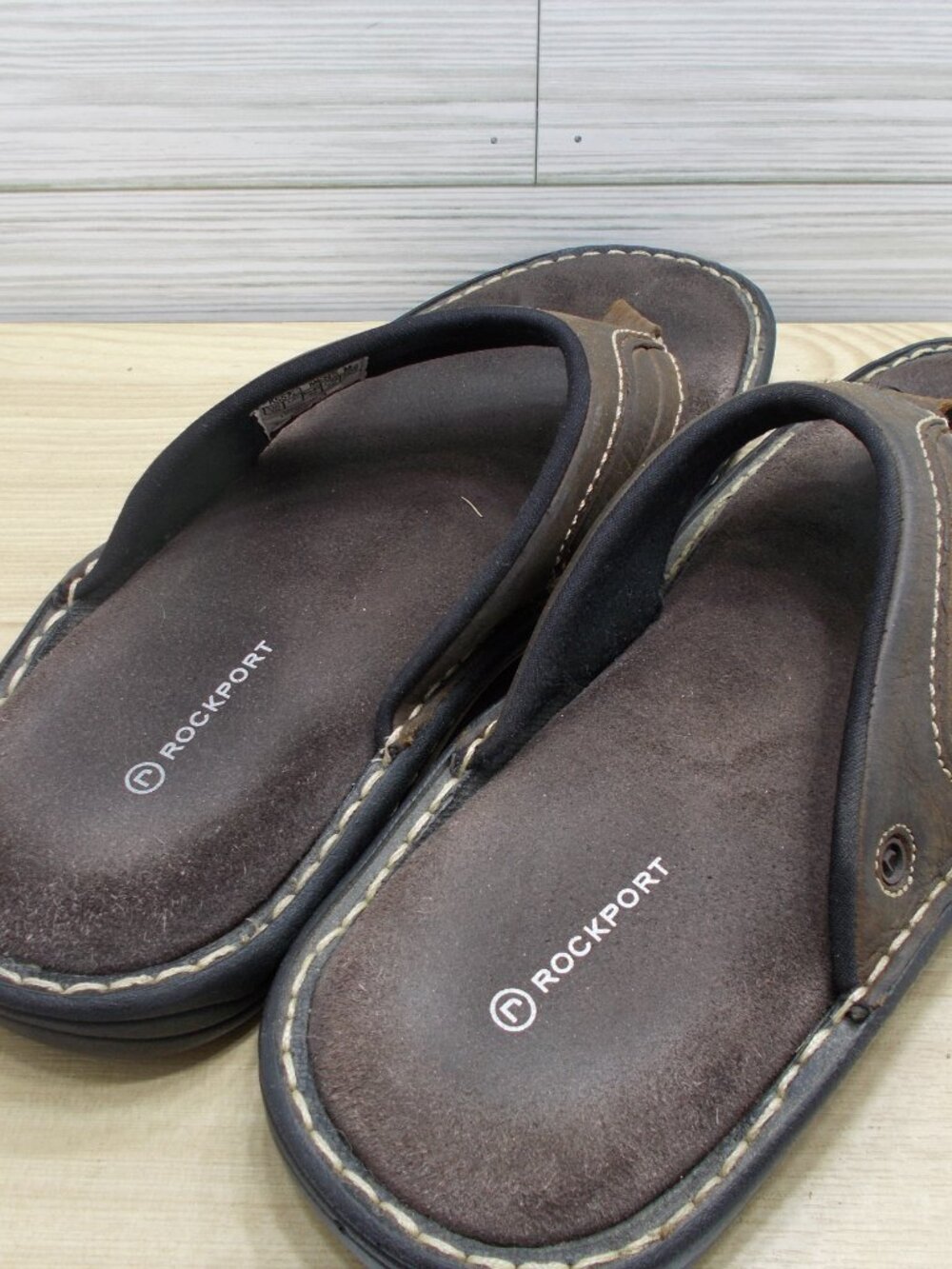 Rockport Men's Brown Leather Sandals Slip-On Comfort K57223 Size 10 - Picture 4 of 5